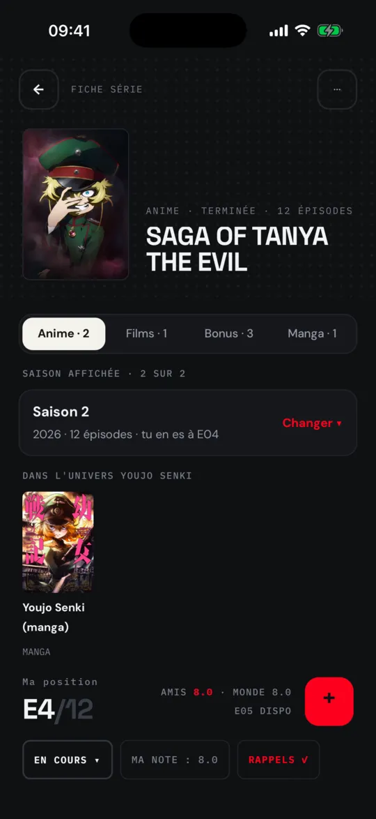 La fiche d'une série dans Nakama
