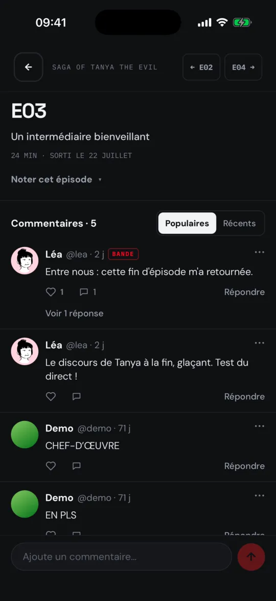 Les commentaires d'un épisode dans Nakama